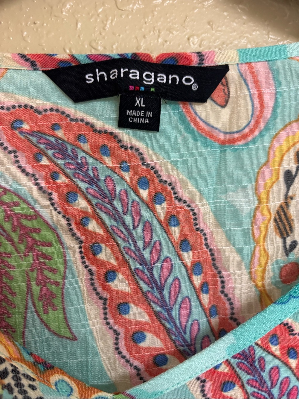 Sharagano Turquoise Multicolor Paisley V-Neck Ruffle Sleeve Tunic - Picture 4 of 6